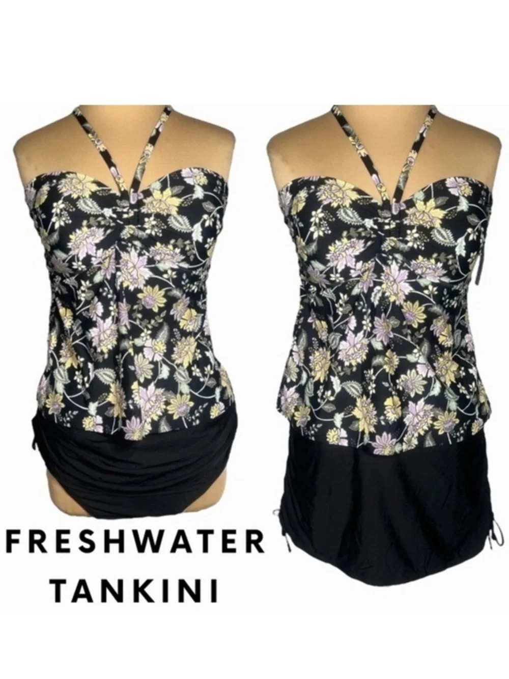 Freshwater Floral Tankini Skirtini Swim Set NWT Large 12 Halter Convertible Slim